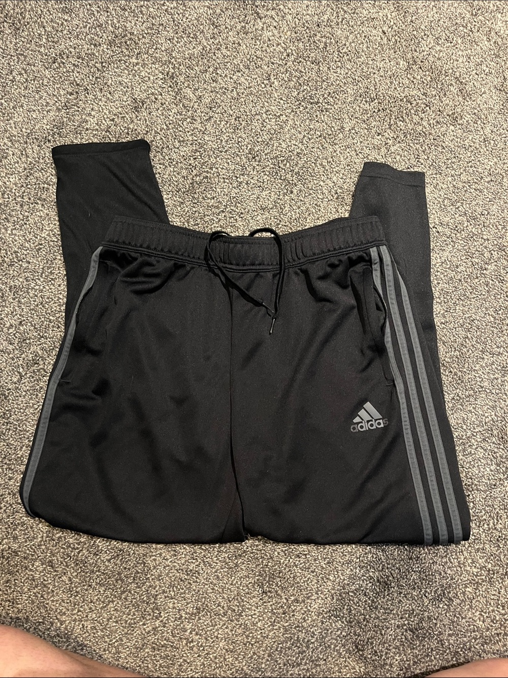 adidas Black Jogger Pants with Gray Stripes and side zipper